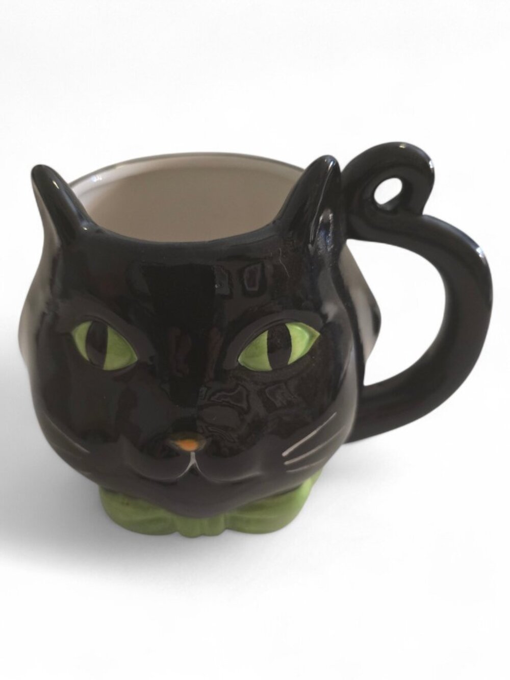 Halloween Black Cat Mug Green Eyes Ceramic Spooky Cat Coffee Cup Gothic Decor